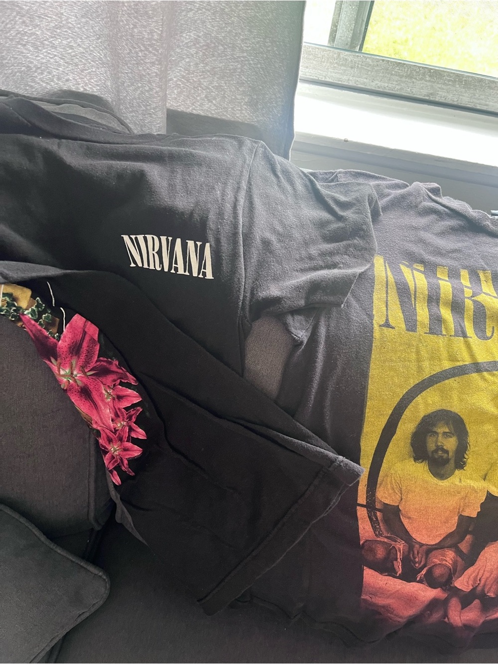 NIRVANA Black Tee with Yellow and Pink Photo Panel - Picture 2 of 2